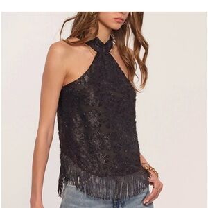 Heartloom Merrit Black Halter top with Fringe